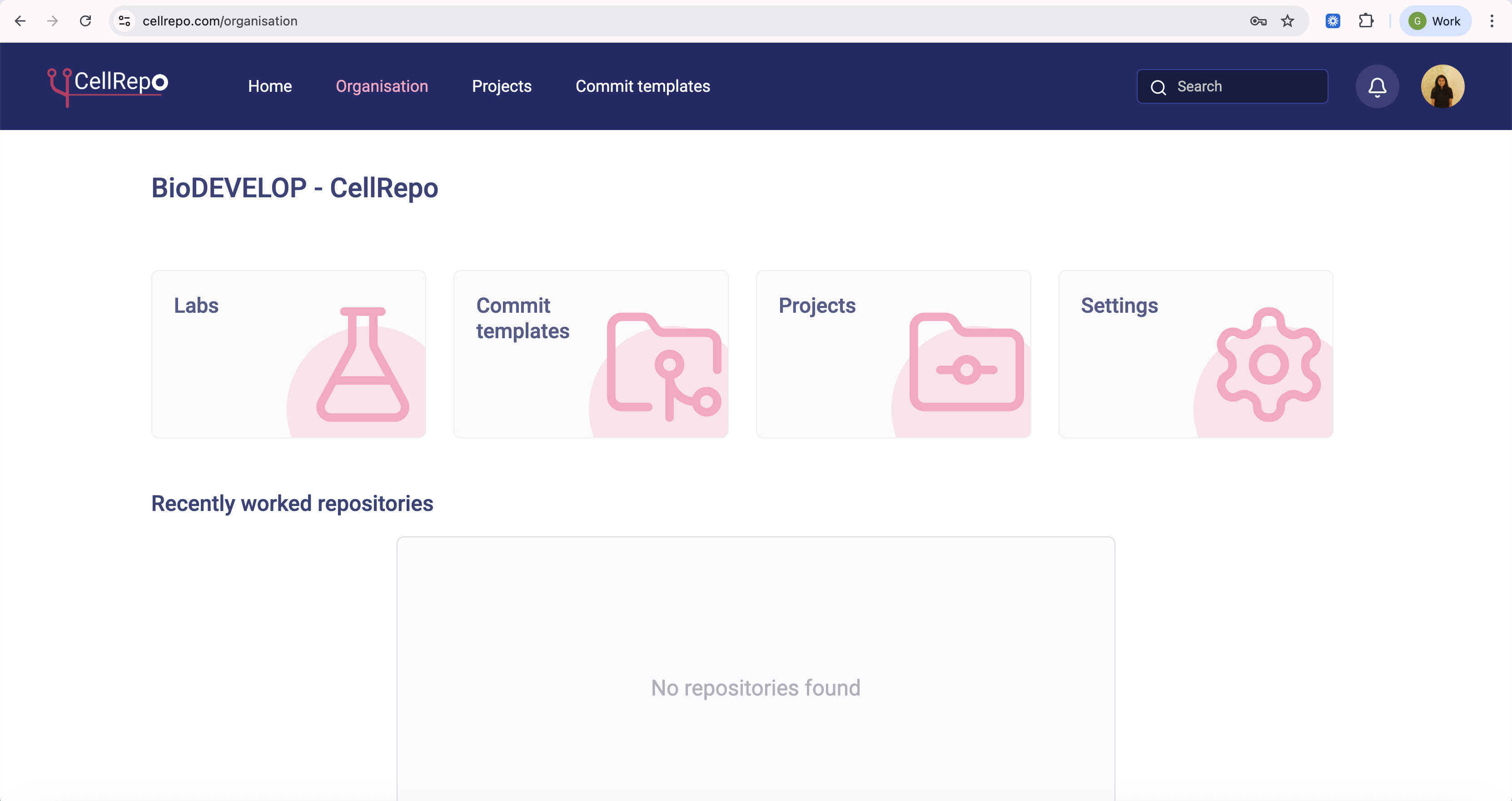 Organisations landing page