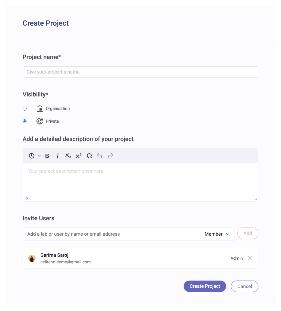 Create project form