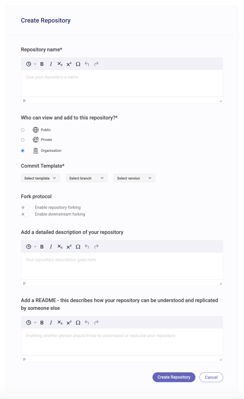 Repository form page